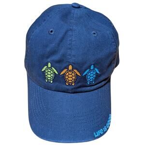 Life Is Good Hat Cap Strap Back One Size Navy Blue Embroidered Turtles OS